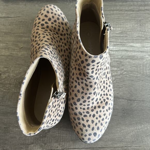Cat & Jack Shoes Girls Size 4 Brown Black Cheetah Print Ankle Booties Zip Casual - Picture 1 of 10